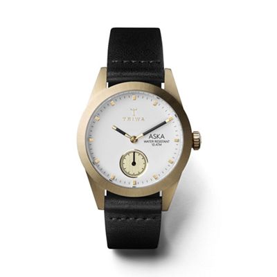 Ladies ivory 3-hand watch with leather strap
